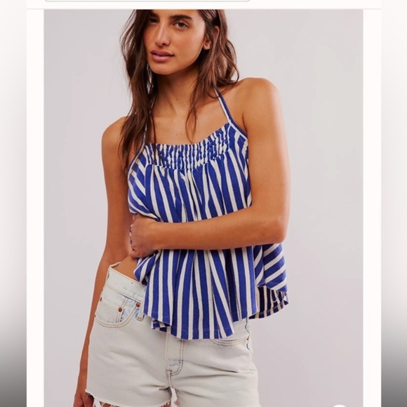 Free People We The Free Coastal Town blue white sport combo Halter size large - Picture 1 of 4